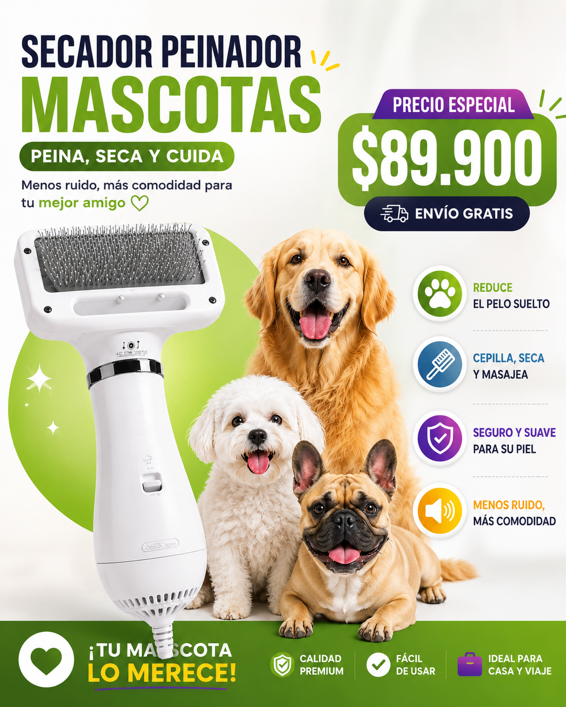 NUEVO SECADOR Y PEINADOR PARA TU MASCOTA. 2 EN 1