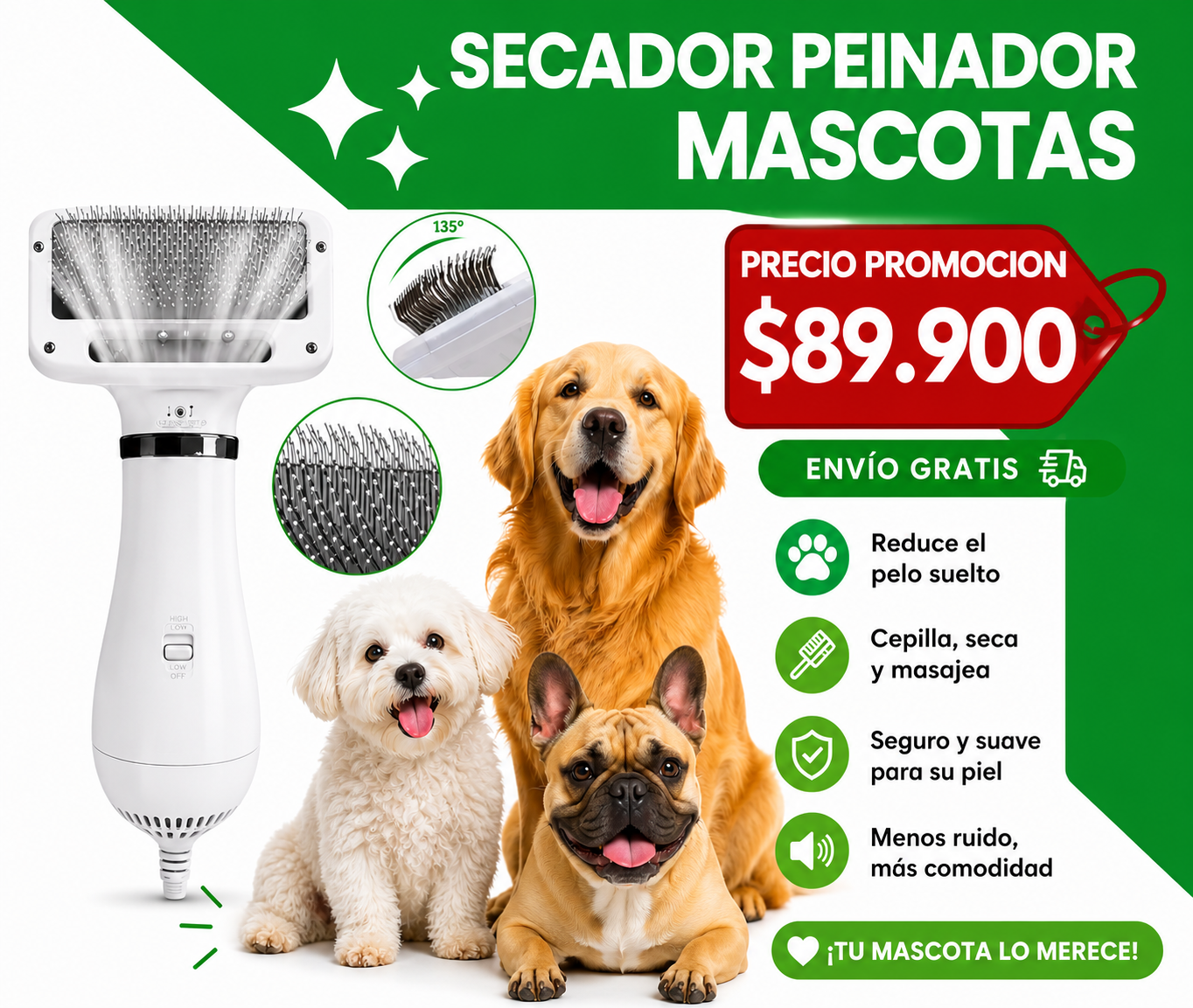 NUEVO SECADOR Y PEINADOR PARA TU MASCOTA. 2 EN 1